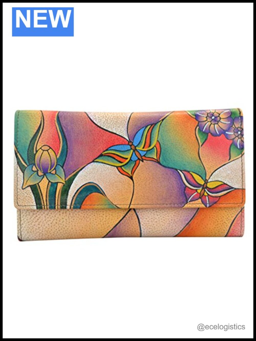 Hand Painted Genuine Leather Ladies Checkbook Clutch Wallet Functional Design